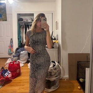 Elegant Gray Snake Print Dress